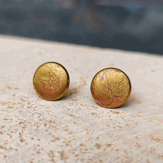 Boucles d’oreilles rondes 10 mm corail Aurora Corail plaqué or 18K anti-allergie