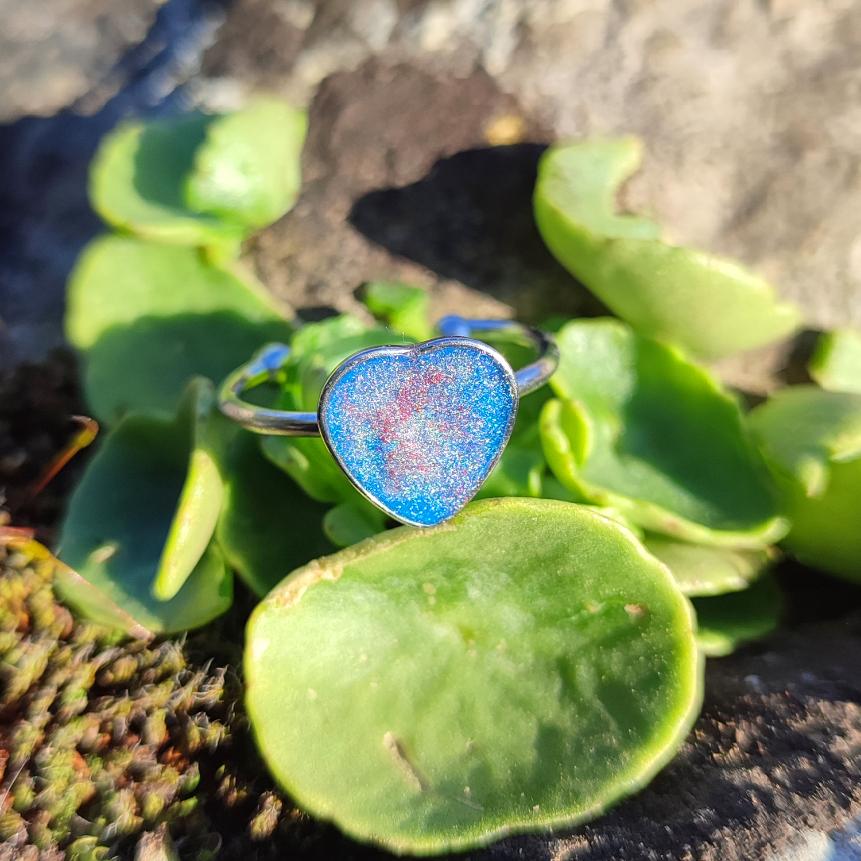 Un Cadeau Idéal pour la Saint-Valentin – Bague Cœur bleu et rouge 9mm Argent
