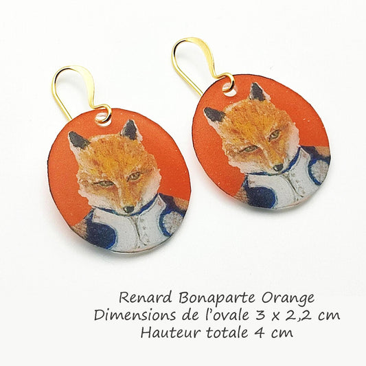 Boucles d'oreilles renard orange, bijou d'artiste