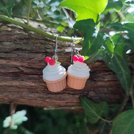 boucles d'oreilles cupcake cerise