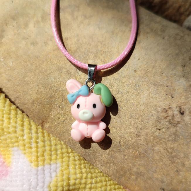 Collier lapin enfant rose animaux kawaii