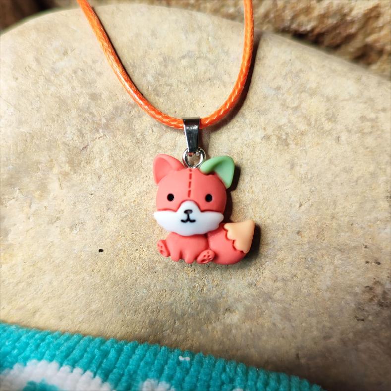 Collier renard enfant orange animaux kawaii