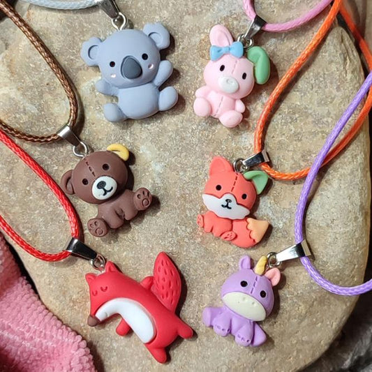 Colliers animaux, 6 modèles, renard, koala, lapin, ourson, licorne