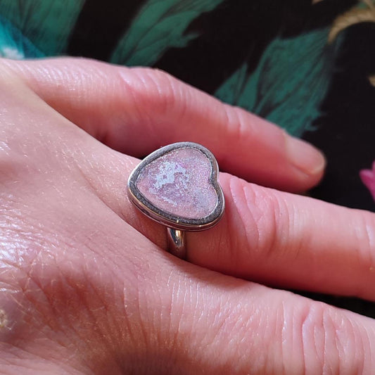 Grande Bague Coeur Rose Pâle et Argent 💗Unique Acier Inoxydable 12mm