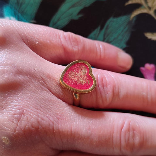 Grande bague Coeur Rouge d'Or Unique Plaqué Or 18 carats 12mm