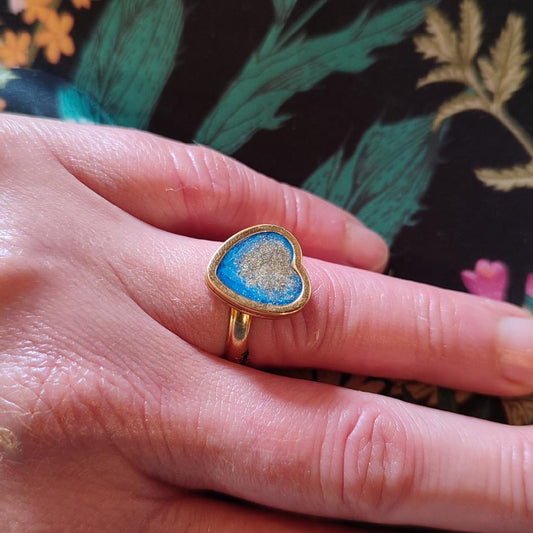 Bague Cœur BLEU Plaqué Or 18K 💛 – Idée Cadeau Saint-Valentin Élégant