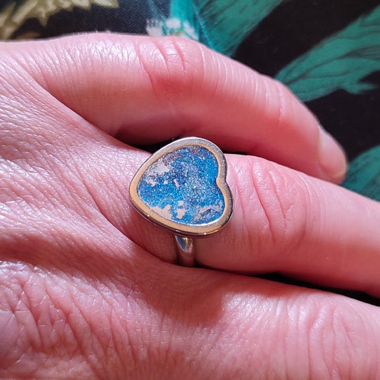 Grande Bague Coeur Bleu et Argent 💙Unique Acier Inoxydable 12mm