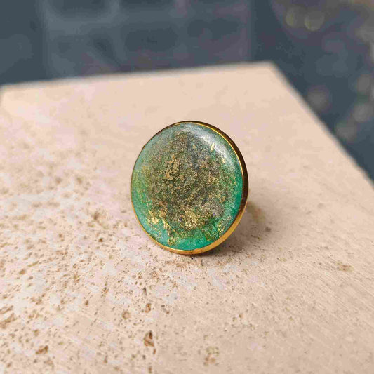 Bijou artisanal plaqué or 24K vert profond style nébuleuse