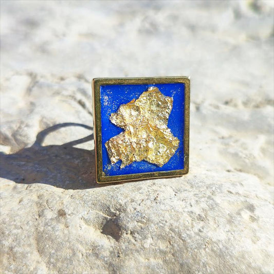 Bague Femme Art Déco |Bleu Outremer Feuille d'Or