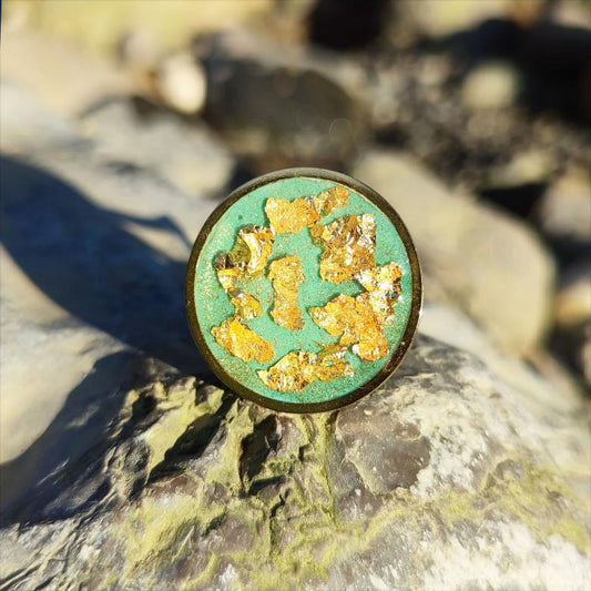 Bague Art Déco Vert Céladon Tachetée Feuille d’Or | Maroussia Bijou