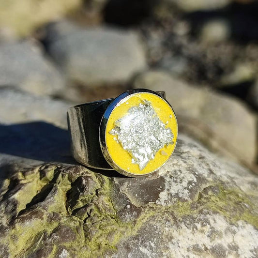 Yes, Sir! | Unique Men's Stainless Steel Ring | Yellow Pigment Silver Leaf