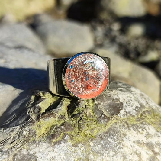 Yes, Sir! | Unique Men's Stainless Steel Ring | Orange Blue Pigment and Silver Powder