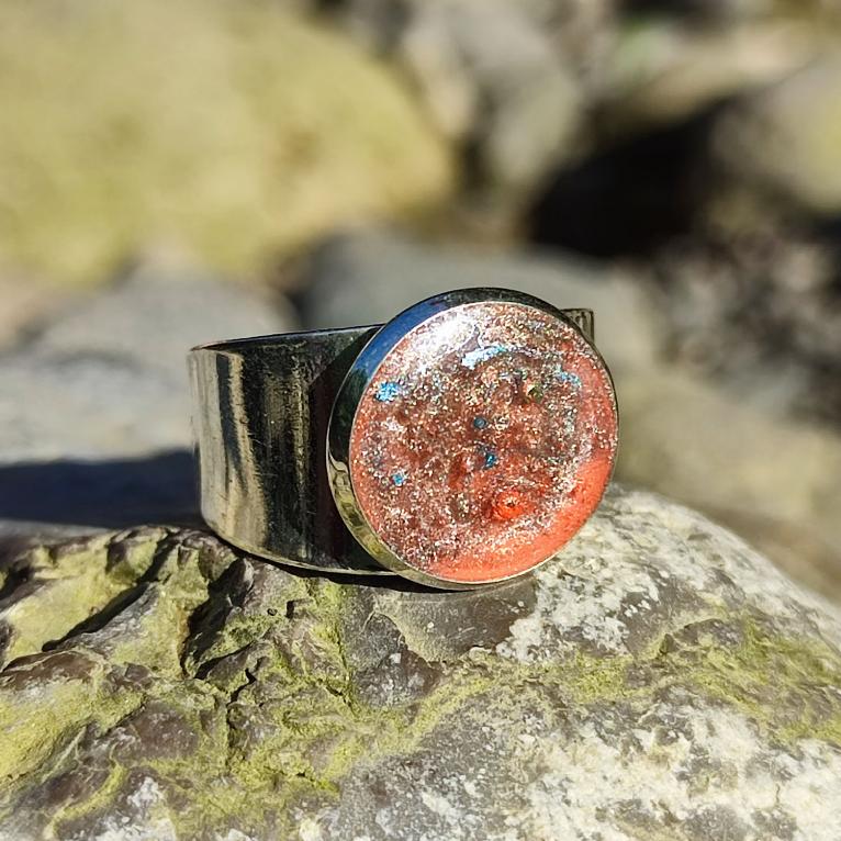 Bague Homme Unique | Pigment Orange Bleu et Poudre d'Argent