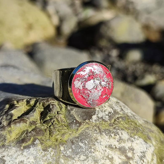 Bague Homme  Unique | Pigment Rouge Poudre d'Argent