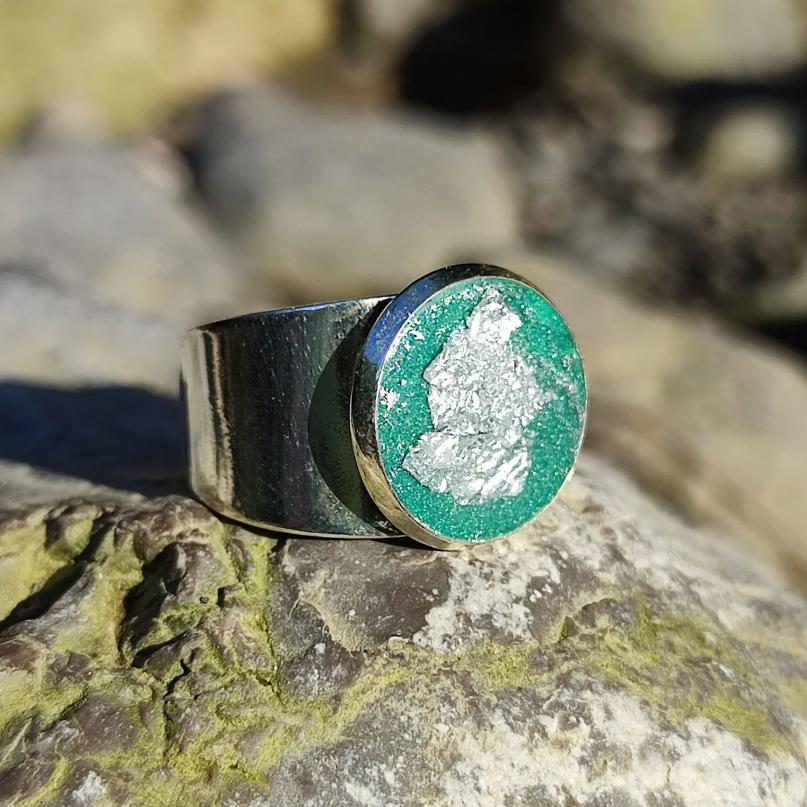 Bague Homme Unique | Pigment Vert Feuille d'Argent