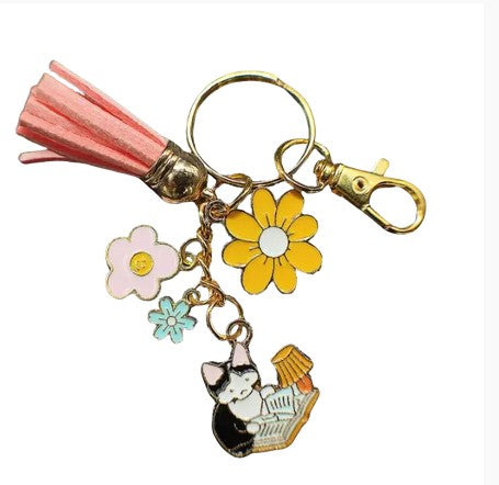 porte clé chat pompon rose