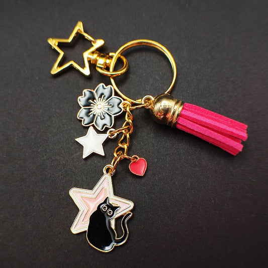 Porte-Clé "Chat Noir et Étoile Rose"