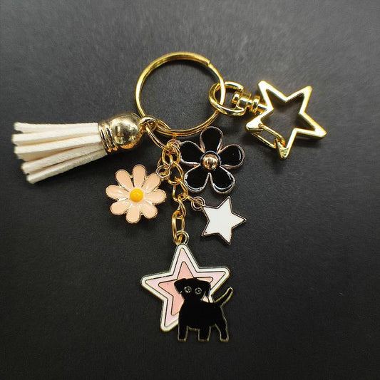 Porte-Clé "Chien Noir et Étoile Rose"