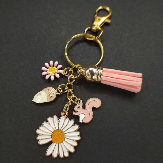 Porte-Clé "Écureuil Rose et Marguerite Blanche" vue produit