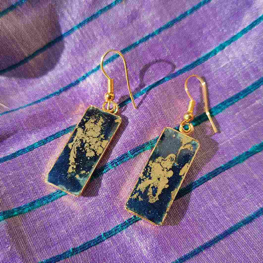 Boucles d'Oreilles Étang d'Or| Vert Emeraude, Bleu Nuit et Or