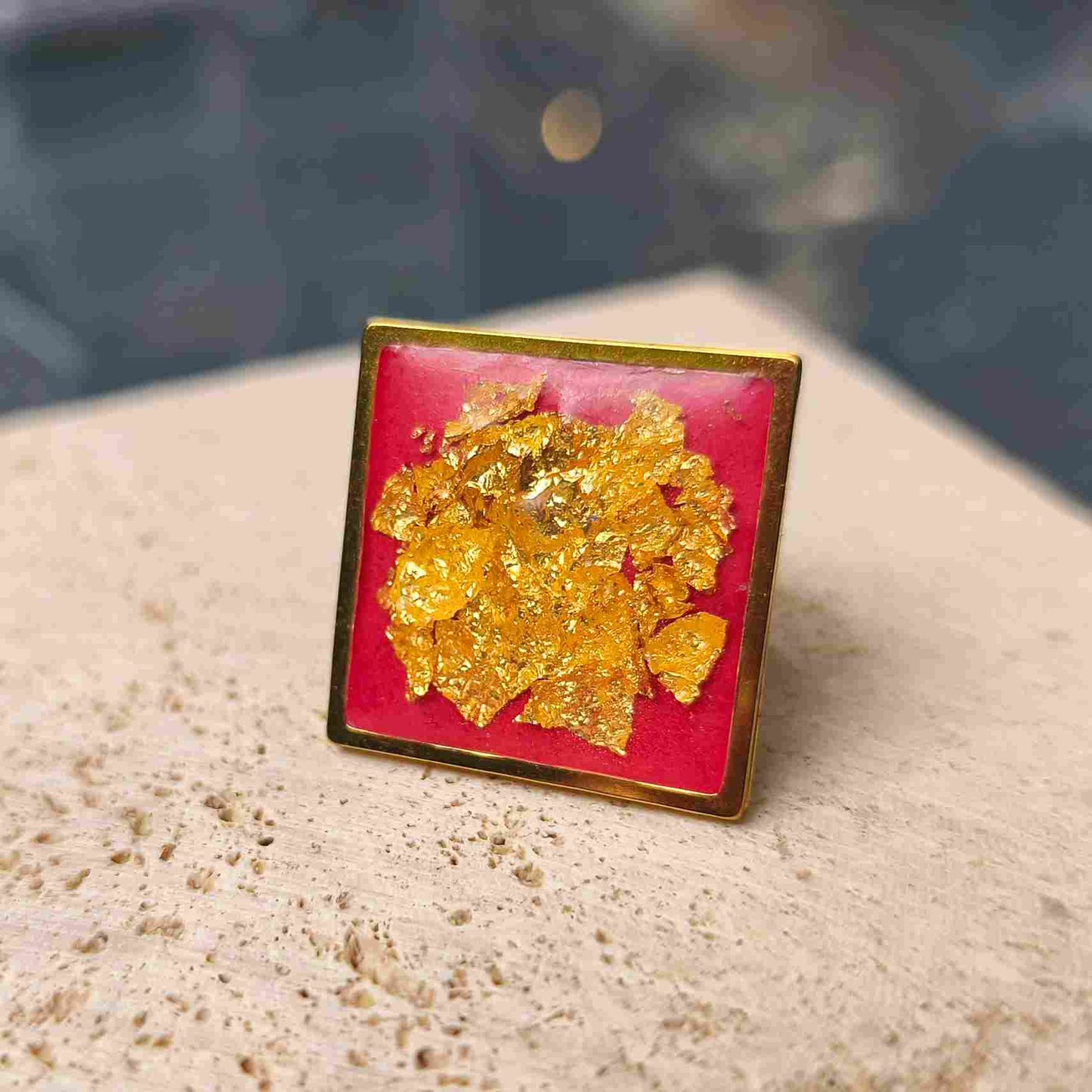 Bague femme rouge éclat en acier inoxydable 316 plaqué or