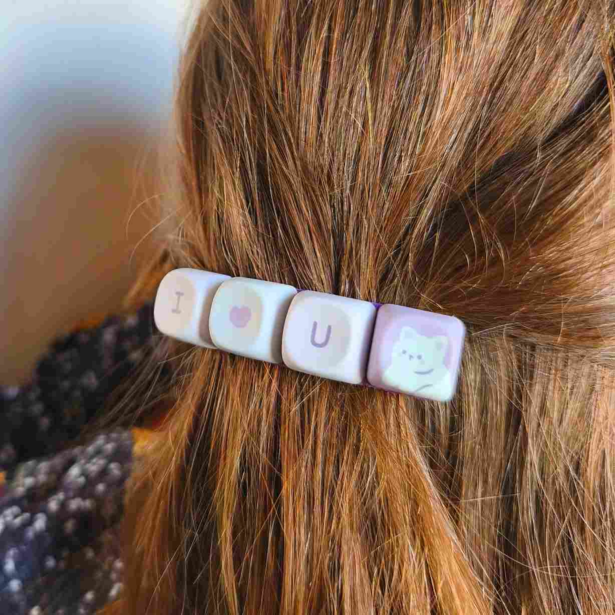 I ❤️ U avec Petit Chat Blanc | Barrette GEEK
