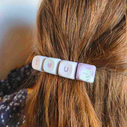 I ❤️ U avec Petit Chat Blanc | Barrette GEEK