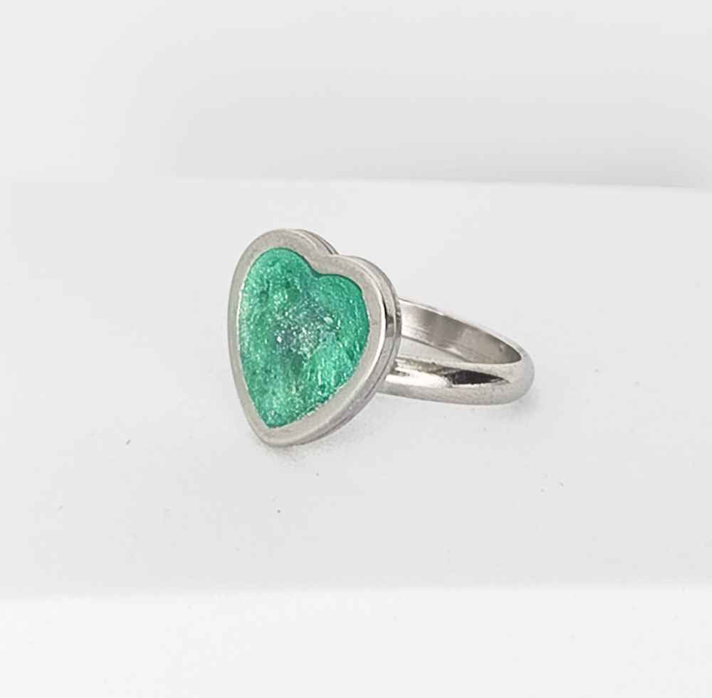 Bague Saint-Valentin cœur vert et argent cadeau femme