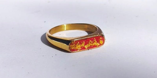 bague rouge ellipse feuille or 24 carats