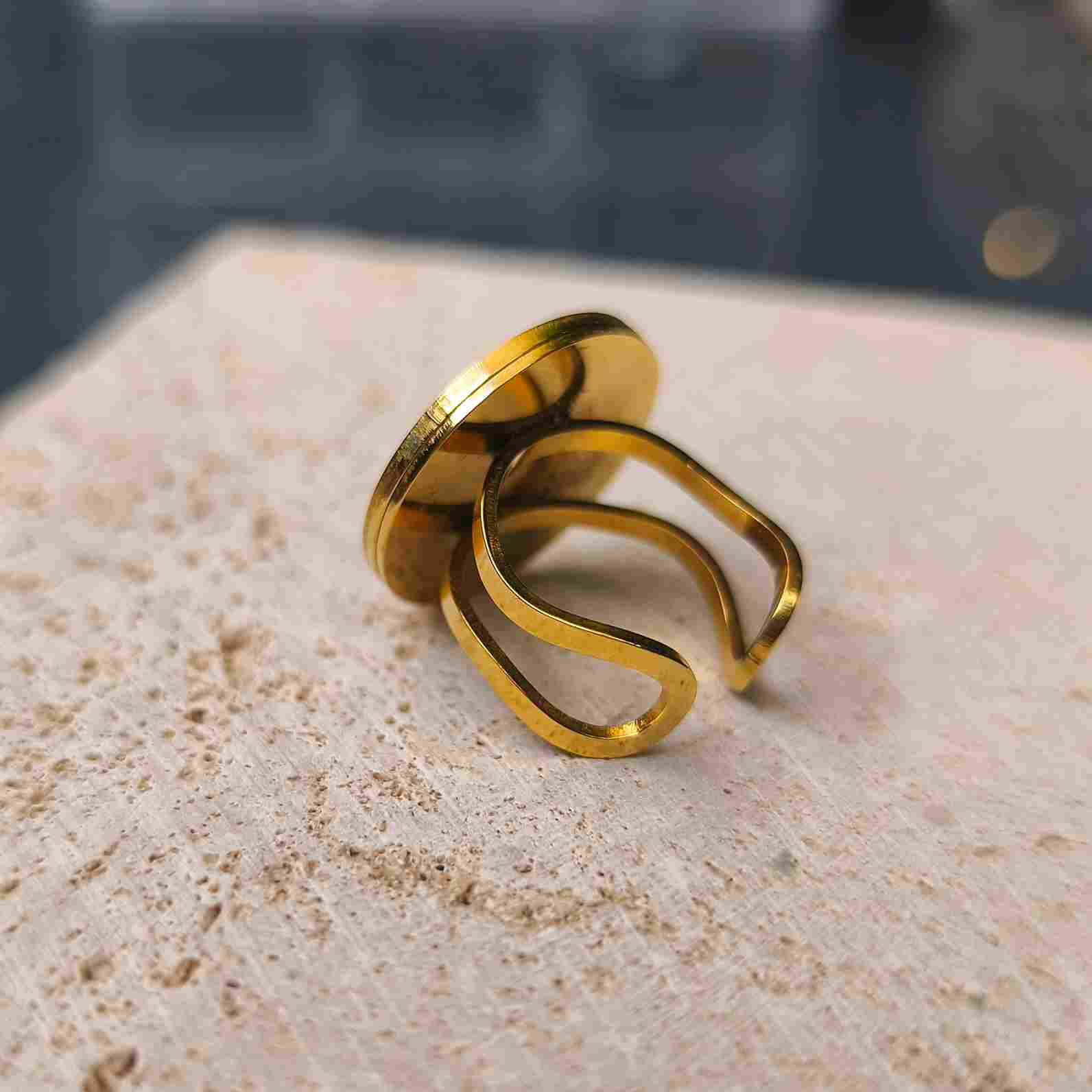 Création unique Made in France - bague orange turquoise et or