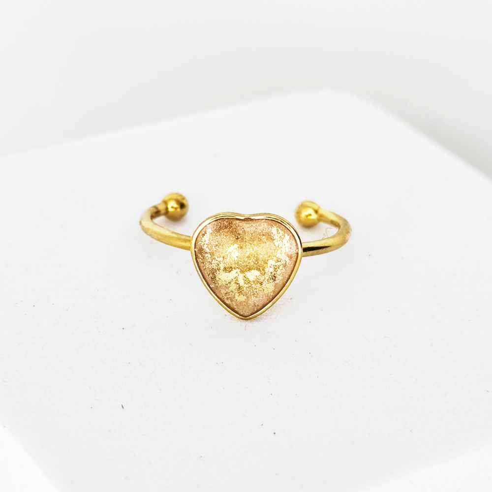 Bague cœur 9mm Mystère Sensible plaqué or rose pâle artisanale