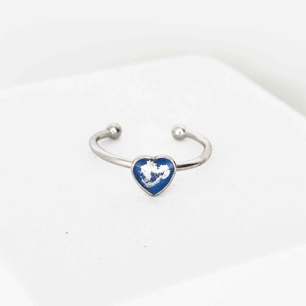 Bague cœur bleu Pulsation Lente acier inoxydable et reflets argentés