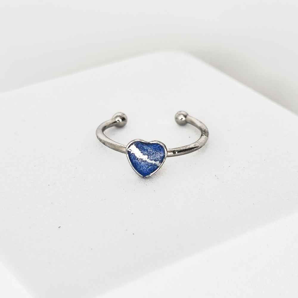 Bague cœur bleu Onde Sensible acier inoxydable et reflets argentés