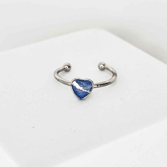 Bague cœur bleu Onde Sensible acier inoxydable et reflets argentés