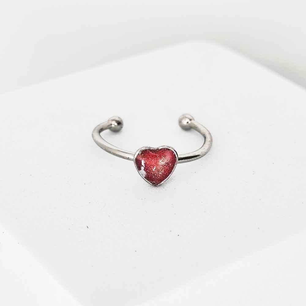 Bague cœur 5mm Volcan Latent inox argent rouge poudré artisanale