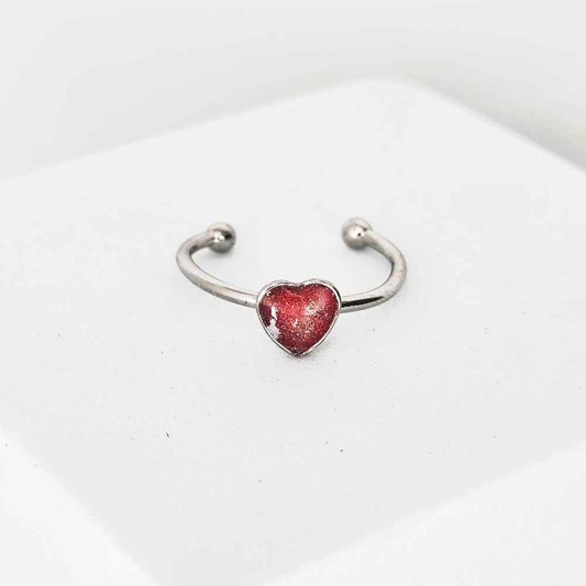 Bague cœur 5mm Volcan Latent inox argent rouge poudré artisanale