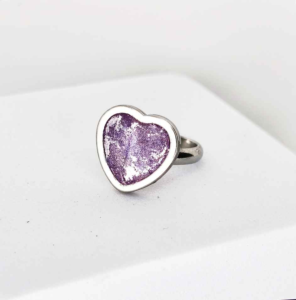 Bague femme cœur violet acier inoxydable bijou artisanal