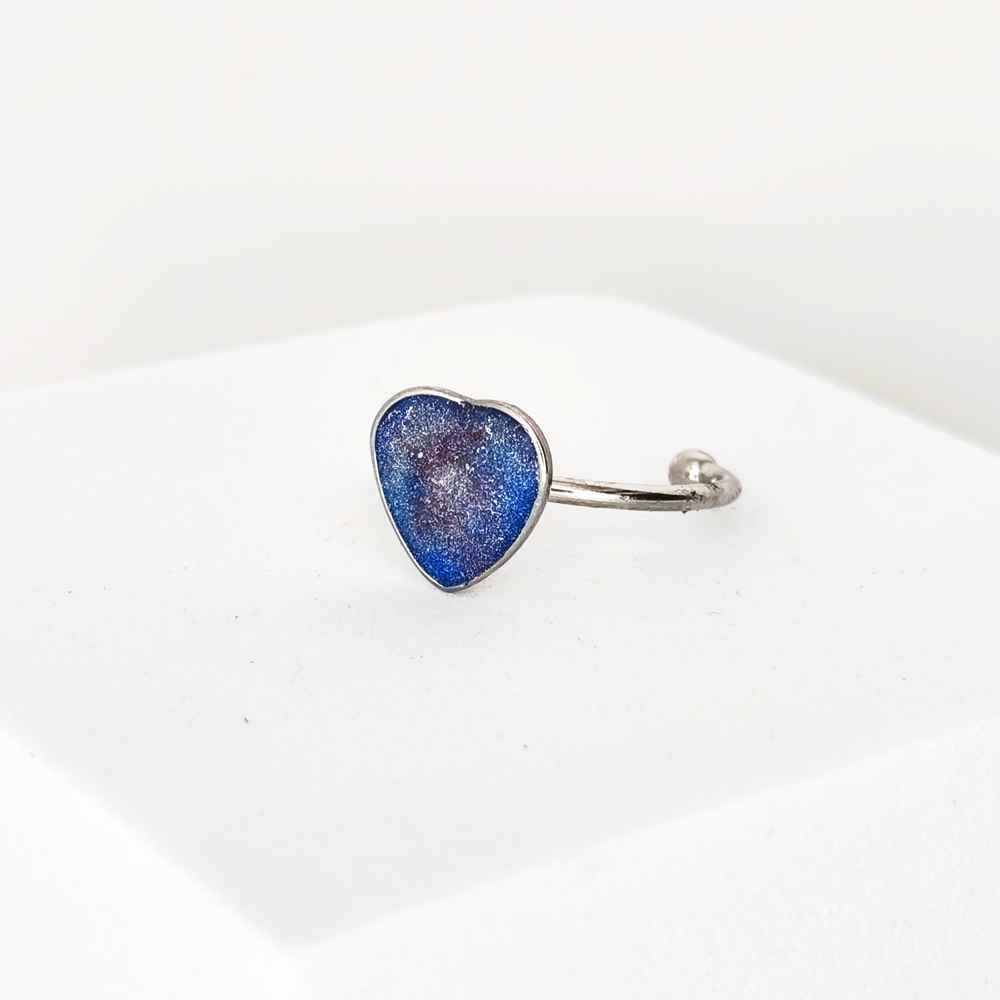 Bague cœur bleu rouge acier inoxydable bijou artisanal femme