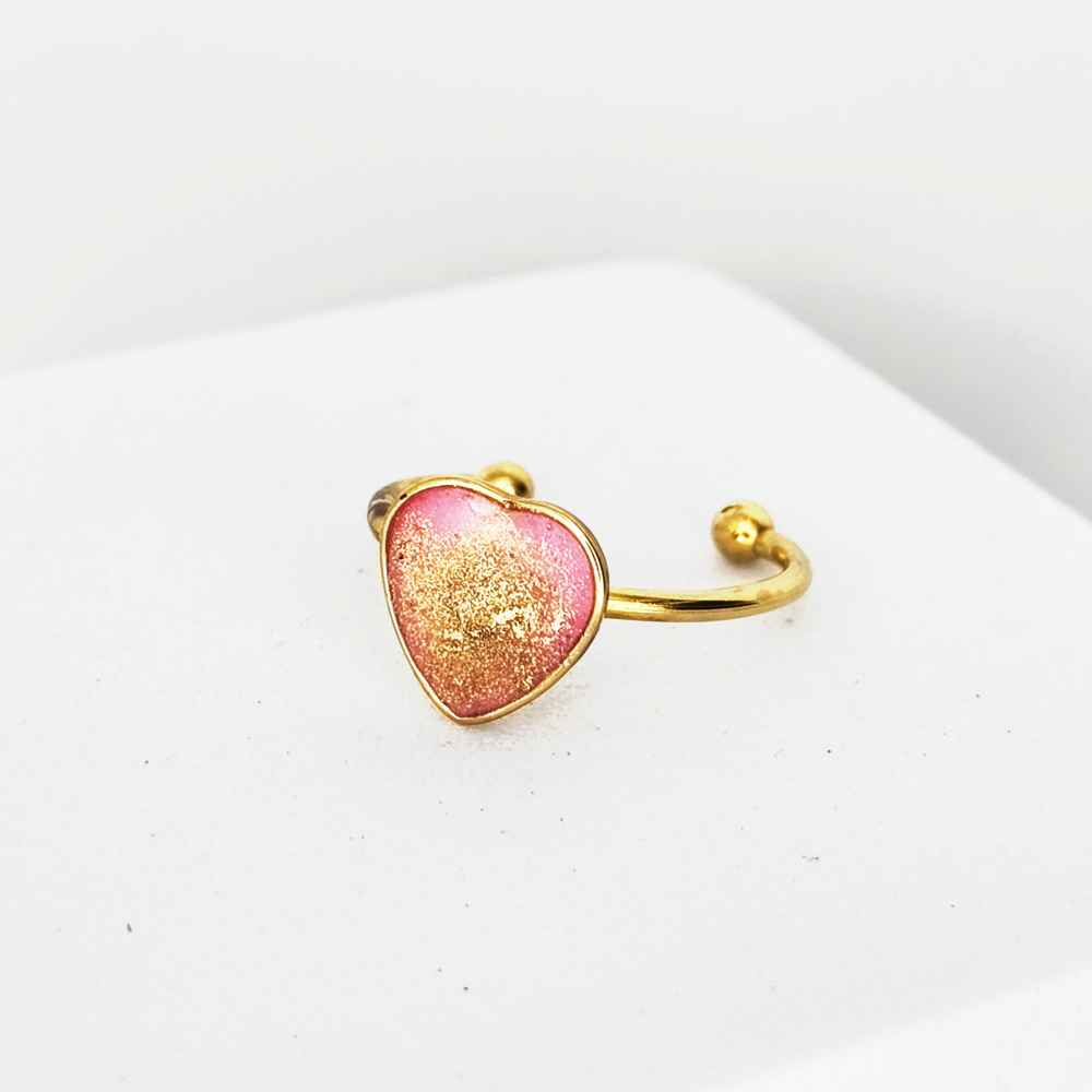 Bague cœur rose plaqué or reflets dorés femme