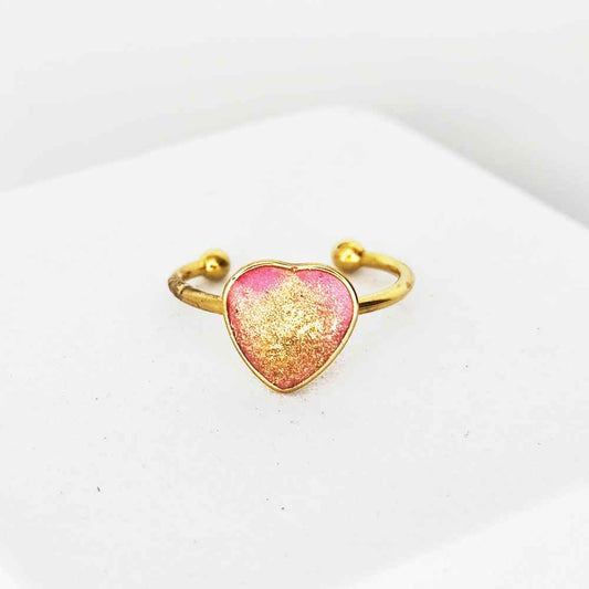 Bague Amour Liquide cœur rose et or bijou artisanal