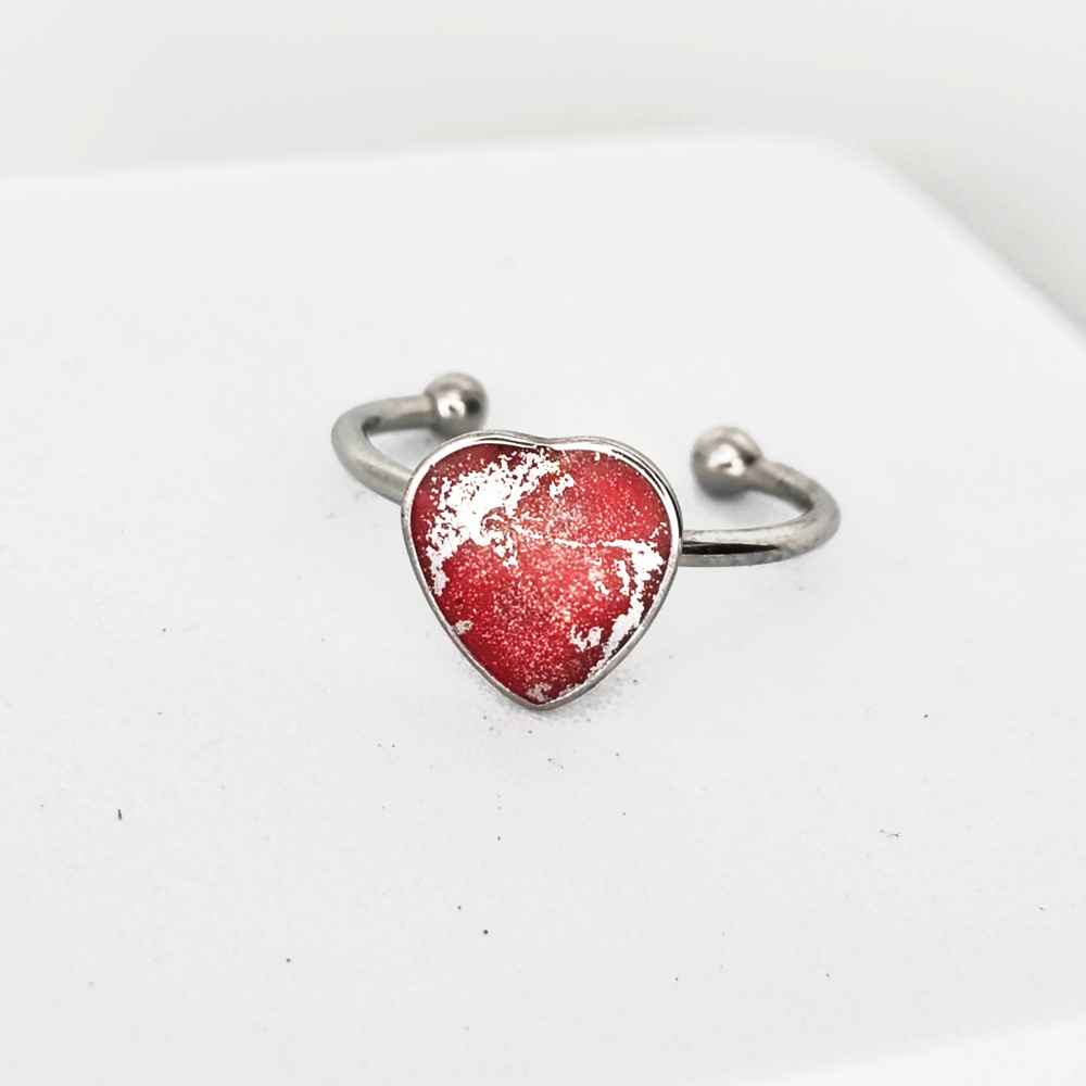 Bague cœur 9 mm Rose Rouge rose et rouge inox argent