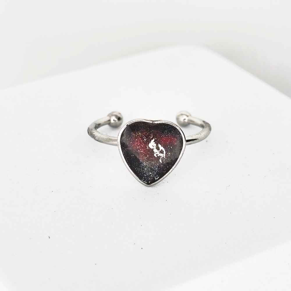 Bague cœur noir Élan Fusion acier inoxydable rouge et argent