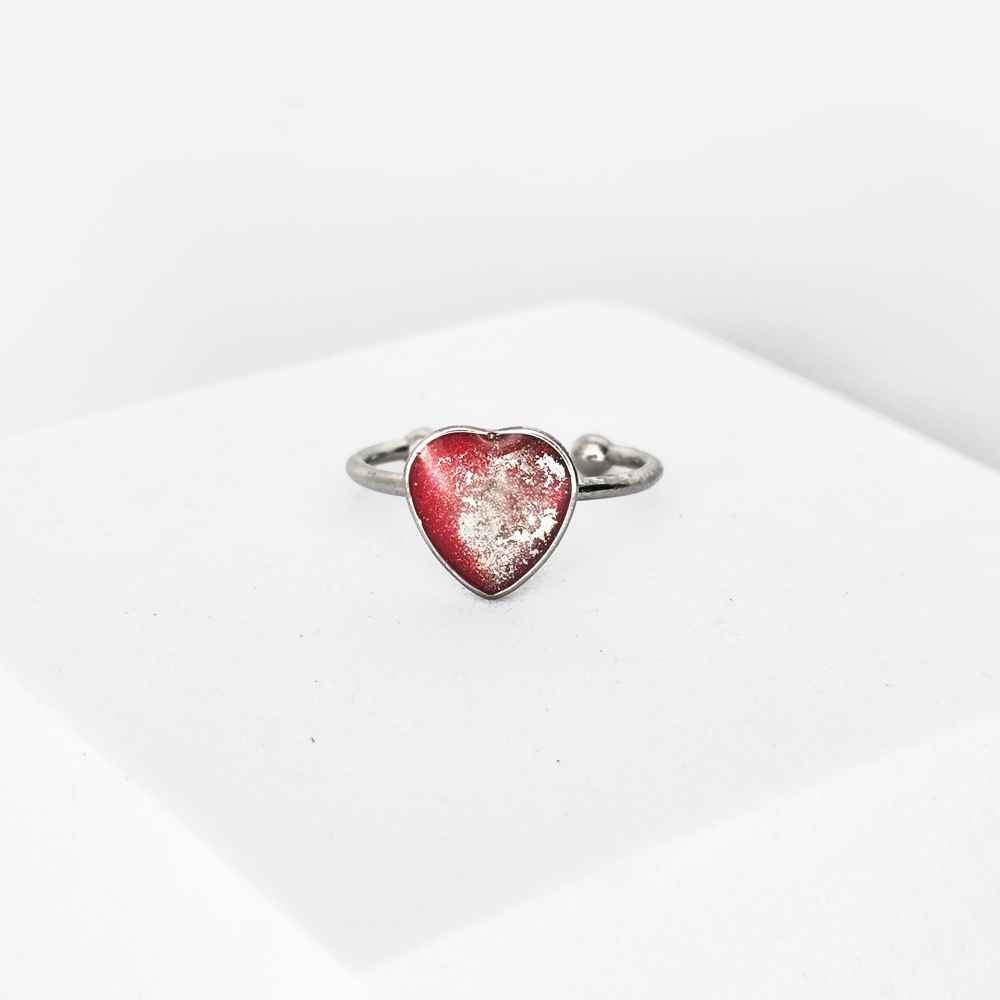 Bague cœur 9mm 15h15 inox argent rouge artisanale