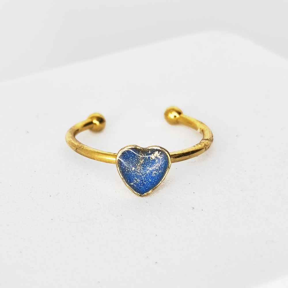 Bague Retenir la Nuit petit cœur bleu et or bijou artisanal