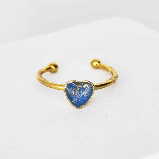 Bague Retenir la Nuit petit cœur bleu et or bijou artisanal