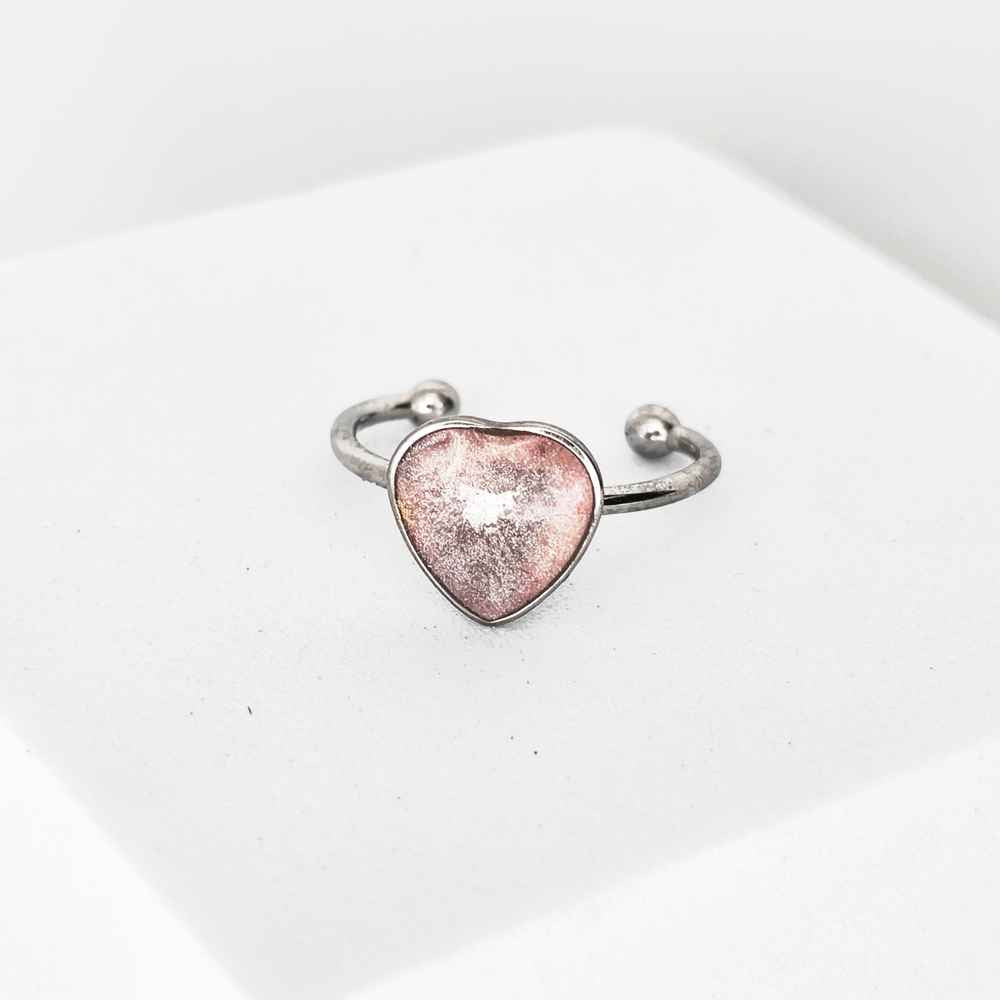 Bague cœur 9mm Amour Silencieux inox argent rose pâle artisanale