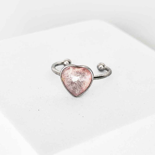 Bague cœur 9mm Amour Silencieux inox argent rose pâle artisanale