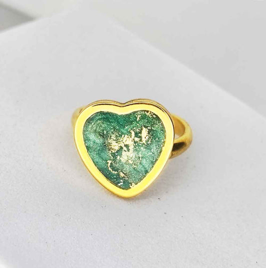 Bague cœur vert émeraude 16 mm Croissance Intérieure plaqué or