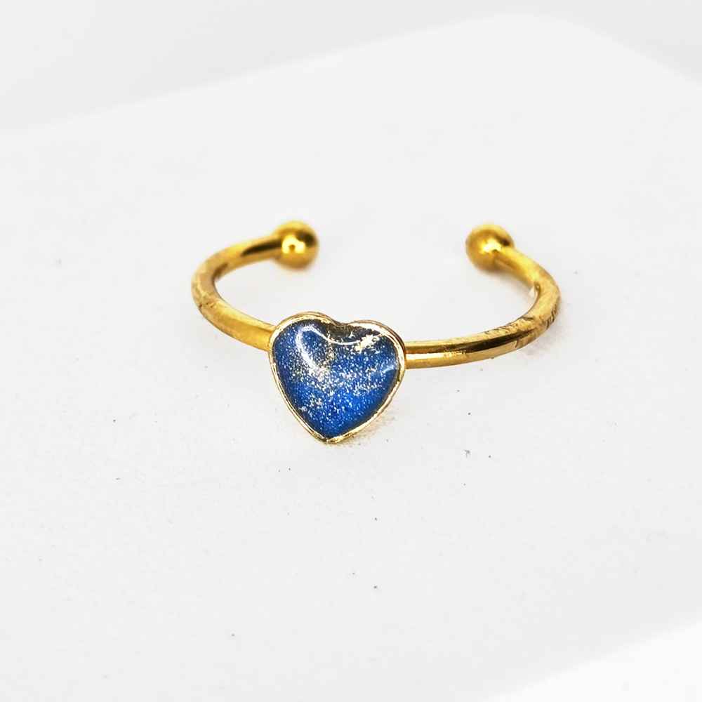 Petite bague cœur bleu plaqué or femme
