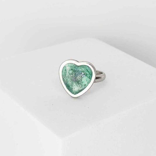 Bague femme cœur vert émeraude acier inoxydable bijou artisanal